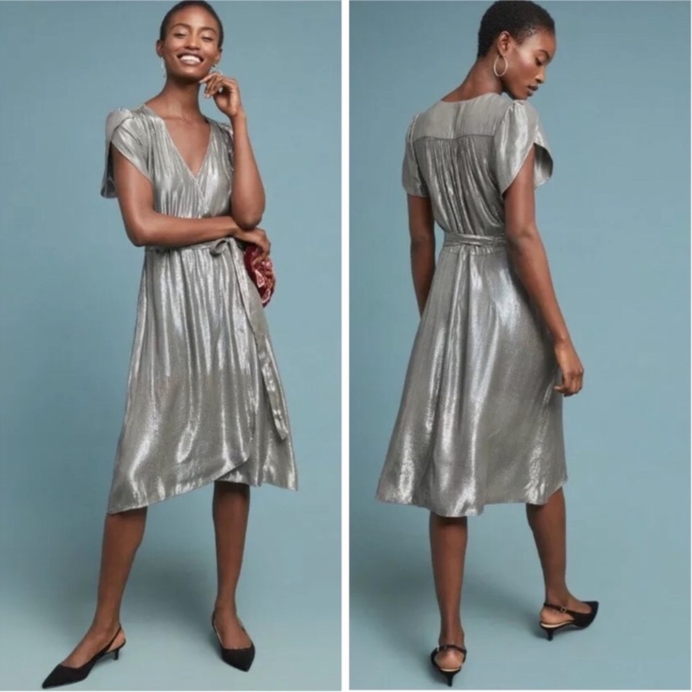Anthropologie Velvet by Graham & Spencer Lamé Wrap Calina Dress S